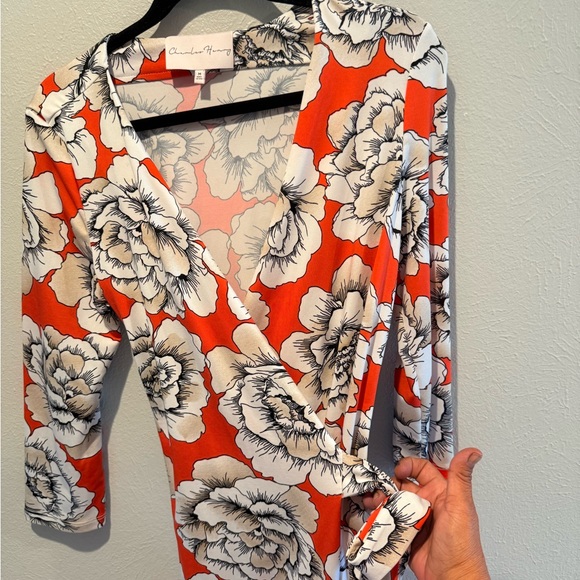 Charles Henry Floral Wrap Dress in Red and White. PTP 20”, Length 39” - Picture 2 of 8